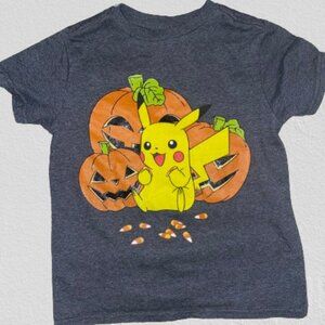 Pokemon Shirt Kids XS Gray Pikachu Pumpkin Jack O Lantern Crew Neck Halloween